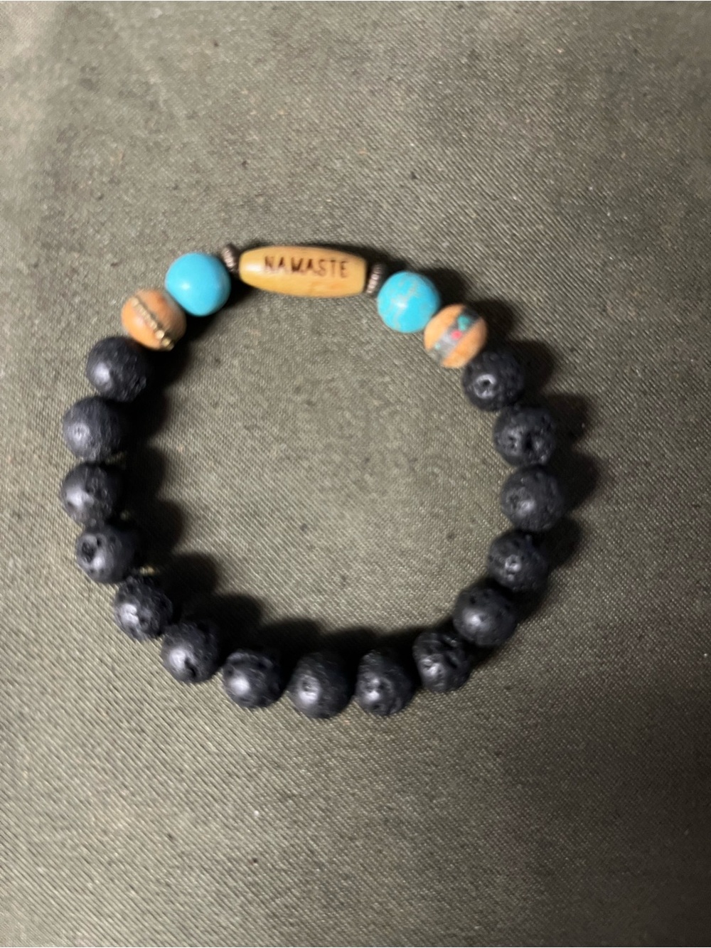Namaste Beaded Lava Stone Bracelet with Turquoise Accents